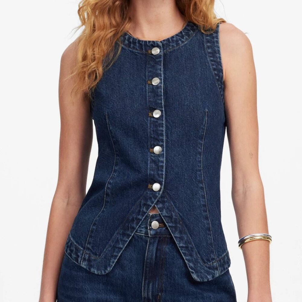 Madewell Dark Blue Denim Button-Front Sleeveless Top